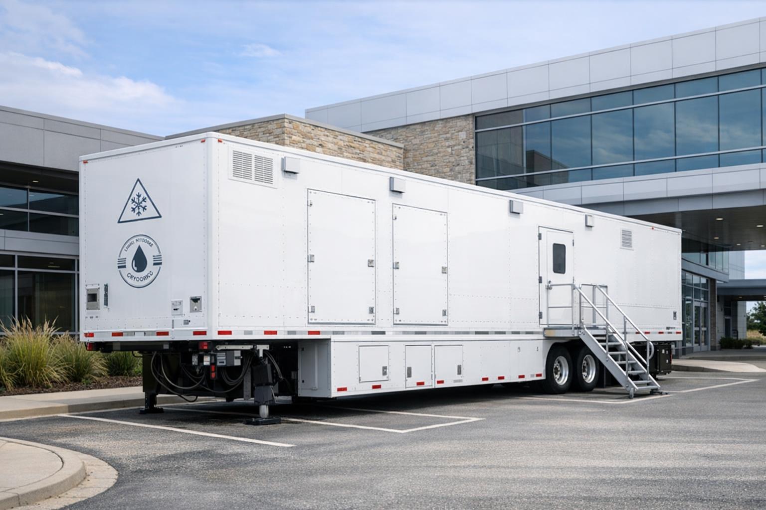 Mobile MRI trailer staged for temporary imaging capacity.